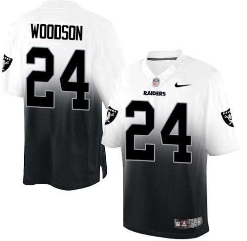 Nike Raiders #24 Charles Woodson White/Black Men's Stitched NFL Elite Fadeaway Fashion Jersey